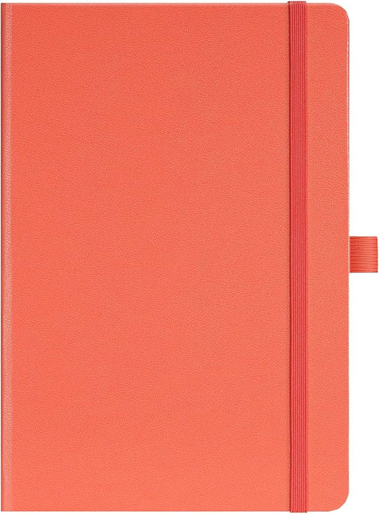 Ruled Notebook/Journal - Classic Lined Journal/Notebook, 5.3'' x 8.26'', Hardcover with Thick Paper, Banded + Pen Holder +Inner Pocket - Coral Pink