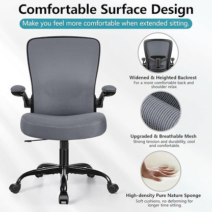 FelixKing Office Chair, Ergonomic Desk Chair Breathable Mesh Chair with Adjustable High Back Lumbar Support Flip-up Armrests, Executive Rolling Swivel Comfy Task Computer Chair for Home Office