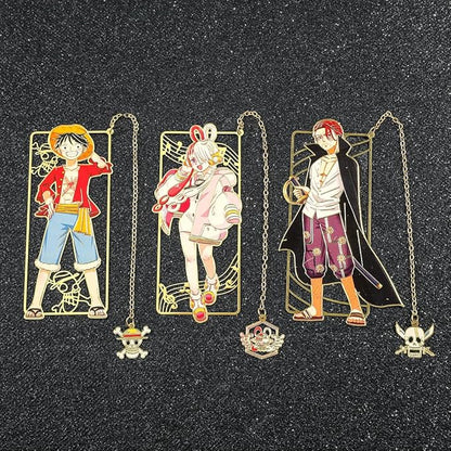 One Pieces Anime Luffy Shanks Uta Book Mark - Brass Metal Bookmark, Stationery School Supplies, Gift for Book Lover, Friends, Anime Fans Collection (Set-4)