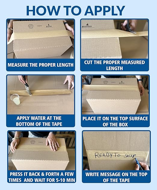 3'' x 450 Feet Reinforced Water Activated Gummed Kraft Paper Tape, for Heavy Duty Secure Packing Shipping, Tamper Evident Gummed Tape, Brown - 10 Rolls