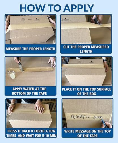 3'' x 450 Feet Reinforced Water Activated Gummed Kraft Paper Tape, for Heavy Duty Secure Packing Shipping, Tamper Evident Gummed Tape, Brown - 10 Rolls