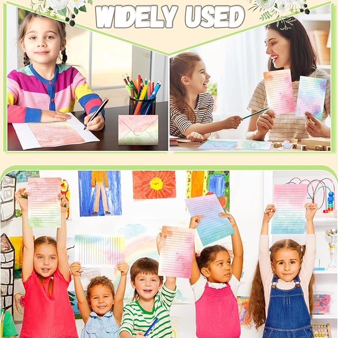 TaoBary 160 Packs Stationery Paper Set (50 Double Sided Stationery Writing Papers 50 Matching Envelopes) 60 Round Dot Sticker, 10 Design(Watercolor,8.5 x 11 Inch)