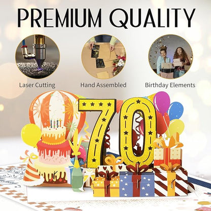 Funny 70th Birthday Card for Women Men, 3D Pop Up 70th Birthday Decorations for Her Him, Happy 70th Birthday Gifts for Grandma Grandpa, Jumbo 70 Year Old Birthday Card, Review of 1955, Classy (8"x10")
