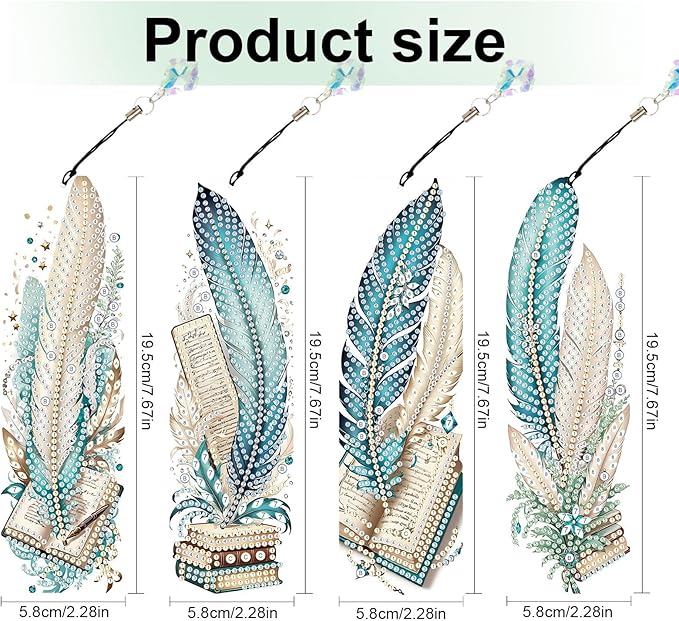 4-Piece 5D Diamond Painting Bookmarks Set, DIY Craft Kit with Rhinestones – Creative Artistic Peacock Feather Design, Diamond Art Craft Bookmarks with Tassels for Adults, Perfect for Gifts