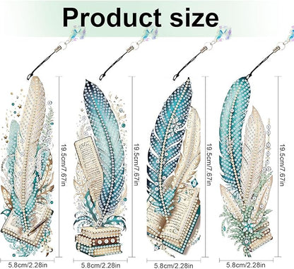 4-Piece 5D Diamond Painting Bookmarks Set, DIY Craft Kit with Rhinestones – Creative Artistic Peacock Feather Design, Diamond Art Craft Bookmarks with Tassels for Adults, Perfect for Gifts
