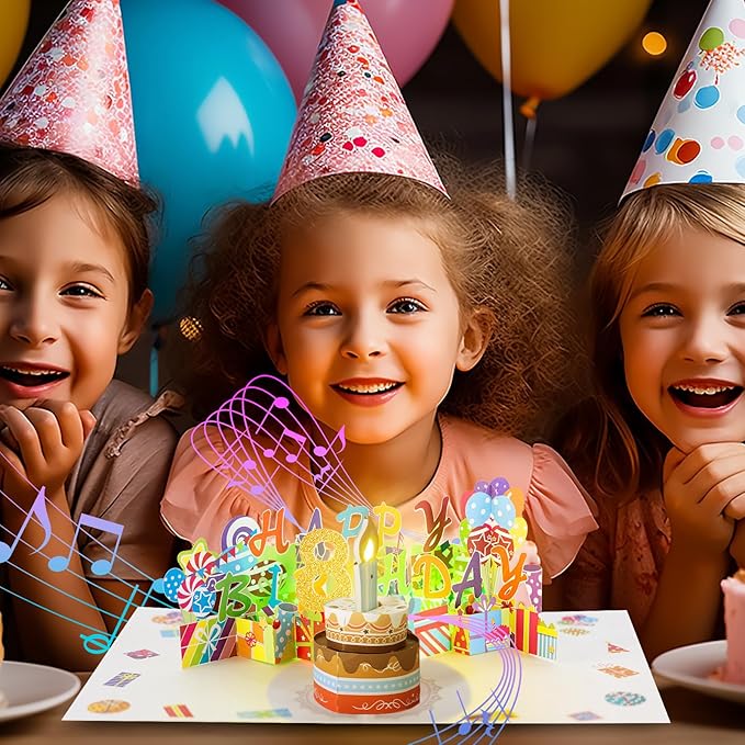Gumry 8TH Musical Birthday PopUp Card, Blowable Colorful Light Candle 3D Cards with Song, Applause Cheers Sound, Greeting Cards Birthday Gifts Decorations for Daughter Son Turning 8 Years Old