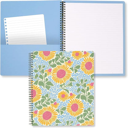 Steel Mill & Co Cute Large Spiral Notebook College Ruled, 11" x 9.5" with Durable Hardcover and 160 Lined Pages (Sunflower)