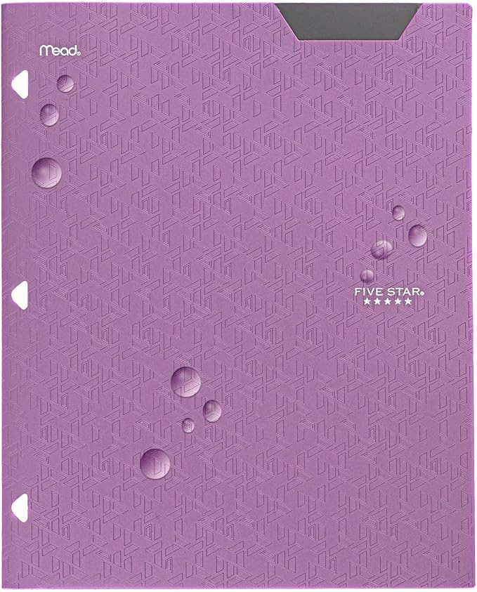 Five Star 2-Pocket Folder, Plastic Folder with Stay-Put Tabs, Fits 3 Ring Binder, Holds 8-1/2" x 11" Paper, Purple (333420I-ECM)