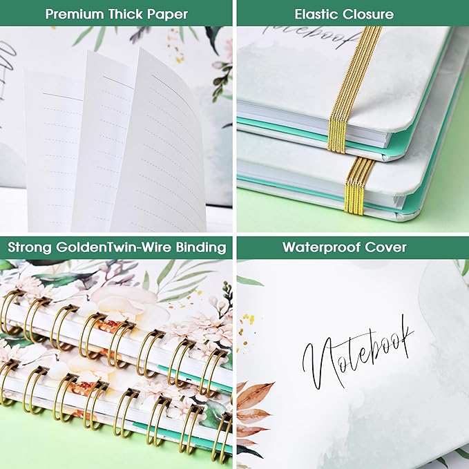 Ruled Notebook/Journal - Journal for Wemon, 8.5" X 6.4", College Ruled Spiral Notebook/Journal, Banded with Waterproof Hardcover, Exquisite Inner Pocket for School, Office & Home