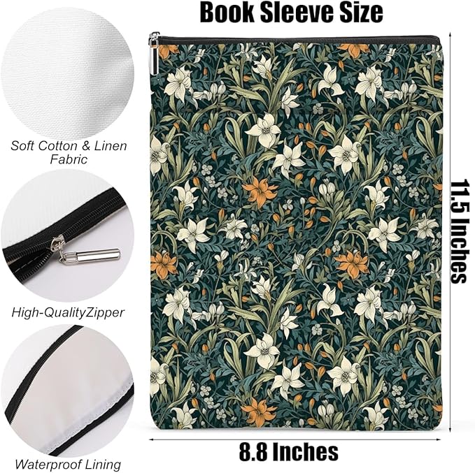 Botanical Book Sleeve, Classic Flower Book Covers for Paperbacks, Floral Book Pouch Book Protector, Book Lovers Gifts for Women Girls Sisters, Book Accessories Book Club Gifts Christmas Birthday Gifts