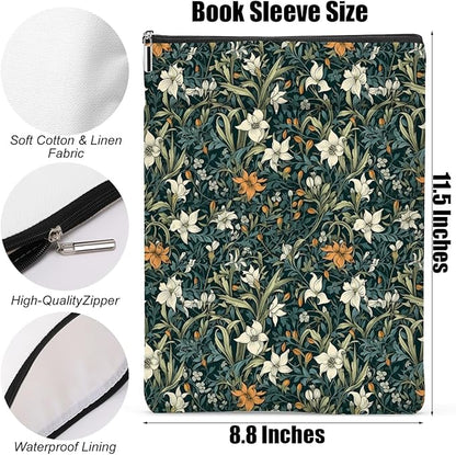 Botanical Book Sleeve, Classic Flower Book Covers for Paperbacks, Floral Book Pouch Book Protector, Book Lovers Gifts for Women Girls Sisters, Book Accessories Book Club Gifts Christmas Birthday Gifts