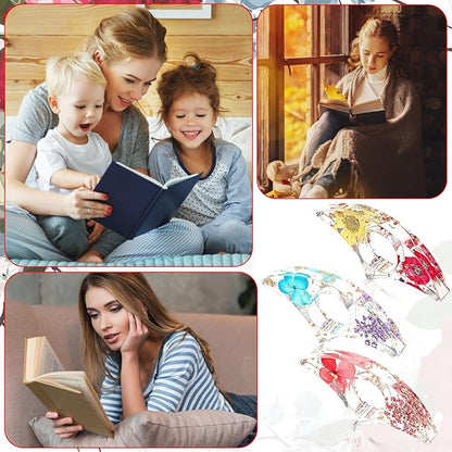 Prasacco 2 Pieces Book Page Holder, Dried Flower Resin Book Holders for Reading Thumb Ring Page Holder Flower Bookmark Reading Accessories for Readers Book Lovers Bookworm Bookmarks (3 PCS Style 2)