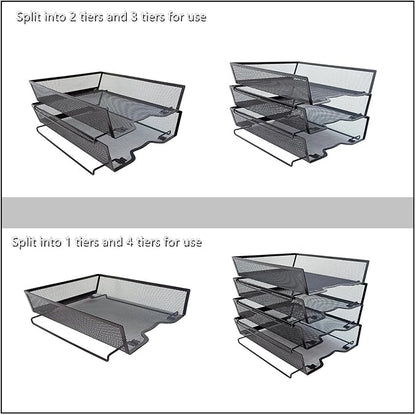 5 Tier Letter Tray Desk File Organizer,Metal Paper Organizer for Office Supplies,Black