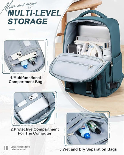 Carry On Backpack, Travel Backpack for Women Men Flight Approved, Personal Item Travel Bag for Airplanes, 14-15.6 Inch Laptop Business Backpack, Casual Daypack Gym Hiking Bakpack Peacock Blue(Small)