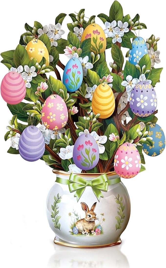 Freshcut Paper Pop Up Cards, Easter Egg Tree, 12 Inch Life Sized Paper House Plants 3D Popup Greeting Card, Easter Card, Thank You Cards, Blank Notecard & Envelope