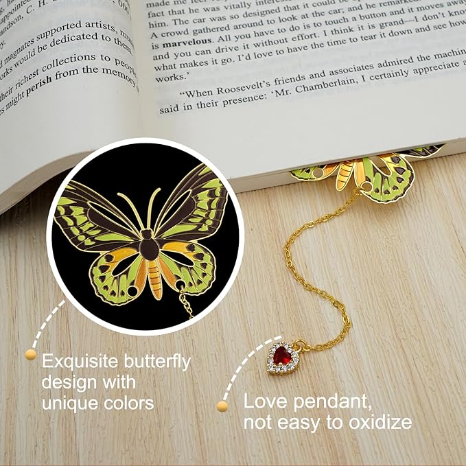 Butterfly Bookmarks for Women,Metal Bookmark,Unique Gifts Book Markers for Women Book Lovers,Teacher Appreciation Gifts,Valentine Mother's Day Christmas New Year Birthday Gift (05-Green)