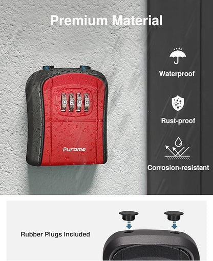 Puroma Key Lock Box, Portable Combination Lockbox Wall-Mounted Key Storage Box for House Keys, Resettable Code Safe Security Lock Box for Home, Office, Apartment Spare Key Storage (1 Pack, Red)
