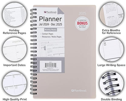 PlanAhead 2025 Planner - 8"x5.5" 18 Month Weekly & Monthly Academic Planner Notebook with Tabs - Spiral Calendar Agenda for School, Work & Office - No Color Selection Available, Chosen Randomly (Random 2025)