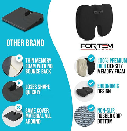 FORTEM Seat Cushion and Lumbar Support for Office Chair, Desk Chair Cushion, Memory Foam Office Chair Cushion, Non Slip Sitting and Back Pillow for Gaming, Car Seat Cushion, Chair Pad, XL
