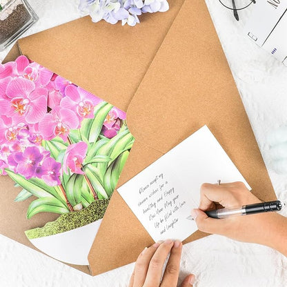 Pop Up Cards,Butterfly Orchid,12 Inch Forever Flower Bouquet 3D Popup Greeting Cards With Blank Note Card and Envelope,Perfect For Birthday, Christmas, Thanksgiving Day,Mother's Day Gifts
