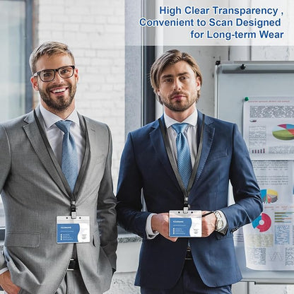 100 Pcs Lanyards for ID Badges and 100 Pcs Clear Name Tag Holders Reusable Lanyard with Clip Plastic ID Card Badge Holder Name Badges for Adults Kids Business School Office Supplies (Black)