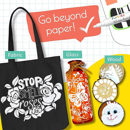 5 Acrylic White Paint Pens - Fine & Jumbo Size Ink Pens (1mm, 3mm, 6mm, 10mm, 15mm) - Permanent White Marker Ink for Rock Painting, Fabric, Tire, Metal, Wood, Canvas, Glass, Plastic, Ceramic