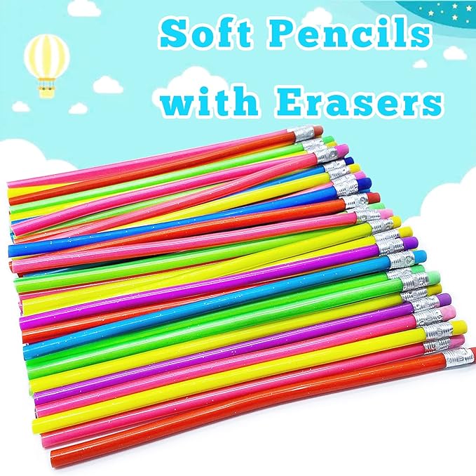 48 Pieces Flexible Soft Pencil,Magic Bendable Pencils,Multi-Colored Fun Soft Pencils with Erasers for Kids,Classroom Supplies,Back to School Gifts,Party Favors,6 Colors