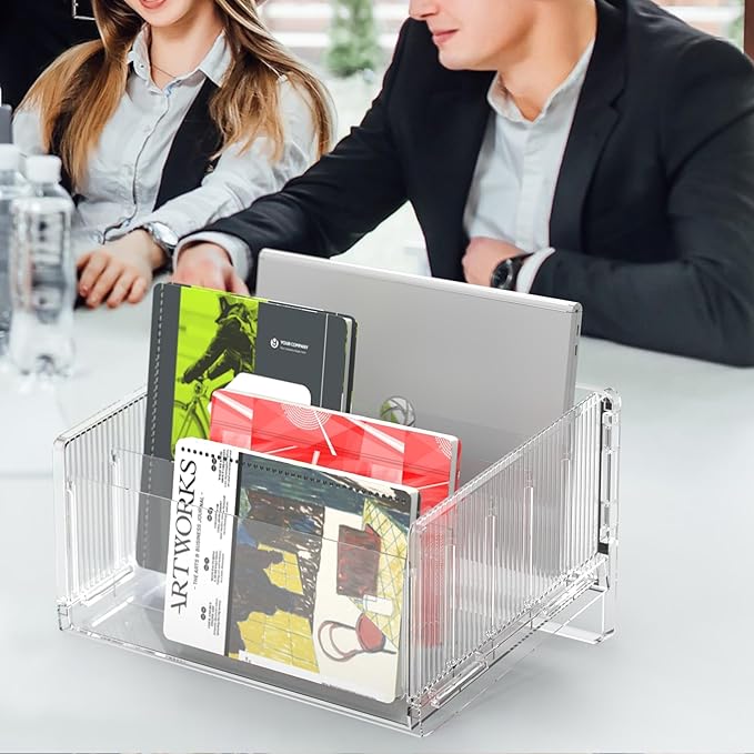 Clear Acrylic Magazine File Holder, Acrylic Desk Organizer for Office Organization and Storage with 5 Vertical Compartments