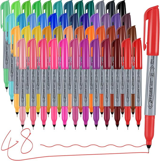 Permanent Markers, Ultra Fine Point Markers Set,48 Assorted Colors Work on Wood, Plastic, Paper, Metal, Stone, Glass for the Artist、Kids、Adult, 48 Count