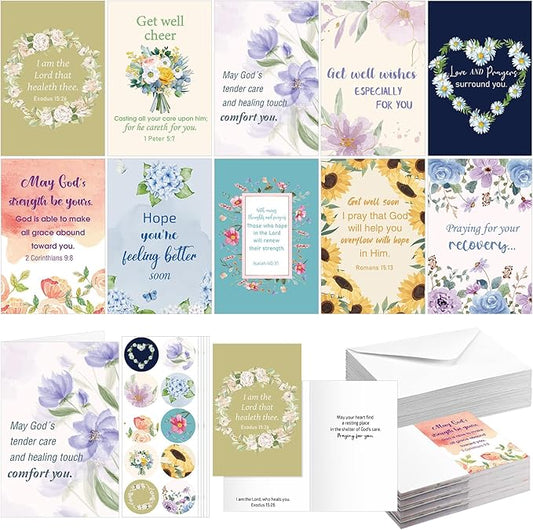 50 Pack Religious Get Well Cards with Scripture Assorted Bible Verse 4 x 6 Inch Affirmation Inspirational Christian Watercolor Floral Photography Wishing You Well Greeting Cards with Envelopes