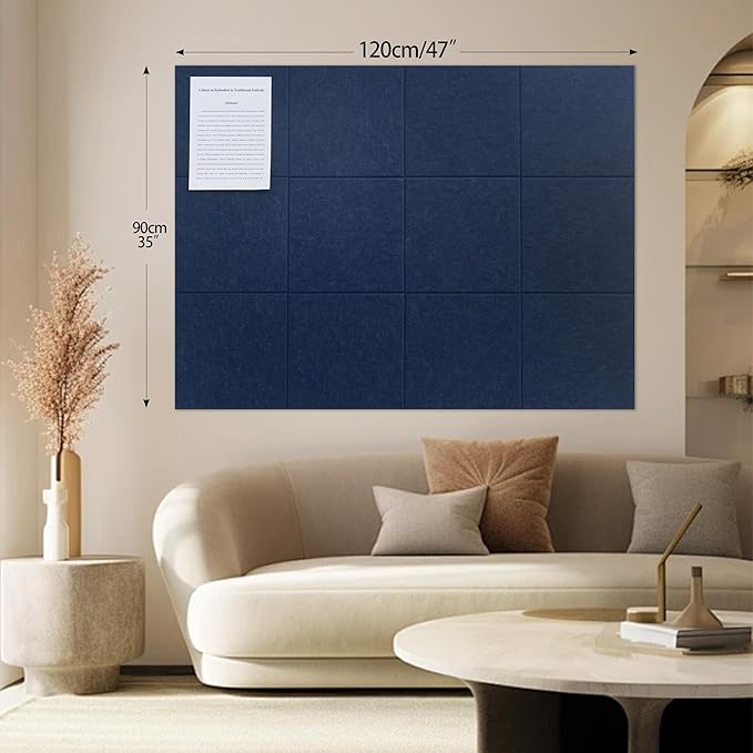 Large Felt Bulletin Board(48" x 36"),Cork Board Alternative,12 Pack Felt Wall Tiles with Safe Removable Adhesive Tabs,Notice Pin Board/Message Board/Vision Board for Office, School & Home