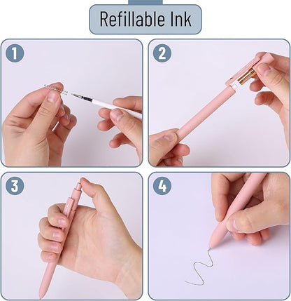 Mr. Pen- Retractable Gel Pens with Rose Gold Ring and Ball, 6 Pack, Morandi Barrels, Japanese Black Gel Pens, Fast Dry, Gel Pens Fine Point 0.5mm, Smooth Writing Aesthetic Pens for Journaling