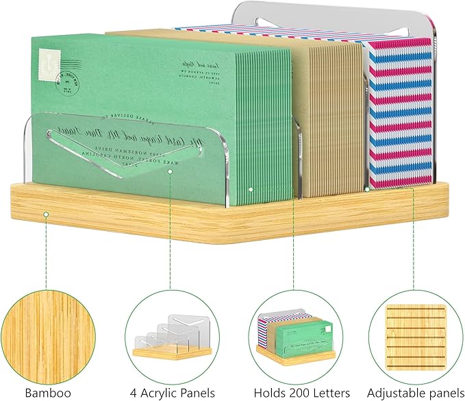 MinBoo Mail Organizer File Holders Letter Organizer Bamboo Desk Document Sorter Envelope Folder Racks Holders for Office Home School