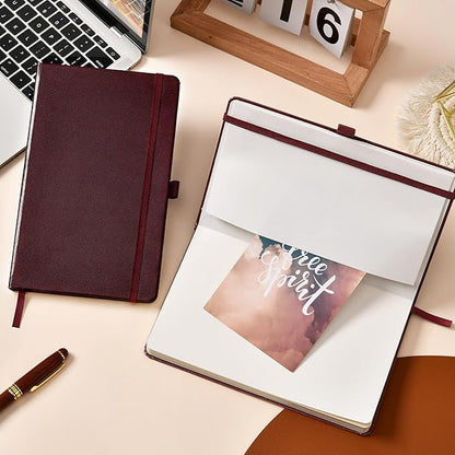 Dotted Journal/Notebook - Dot Grid Hard Cover Notebook, Premium Thick Paper with Fine Inner Pocket, Black Smooth Faux Leather, Pen Loop, 5.3'' x 8.26'' - Brown