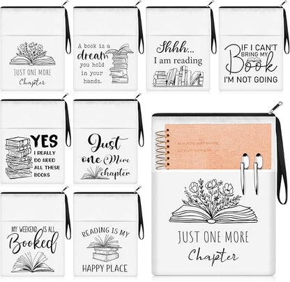 8 Pcs Christmas Book Club Gifts Book Lovers Sleeves Bulk with Zipper and Pocket Book Sleeve Pouch for Book Lovers Librarian Bookish Club Gifts, 11 x 8.7 Inch(Book)