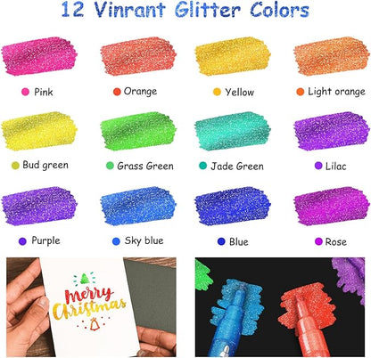 Glitter Markers Pen 12 Colors Glitter Metallic Shimmer Marker for Kids Adults DIY Crafts Greeting Birthday Cards Making Scrapbooking Doodle Poster Album Art Supplies, Teen Girl Trendy Stuff