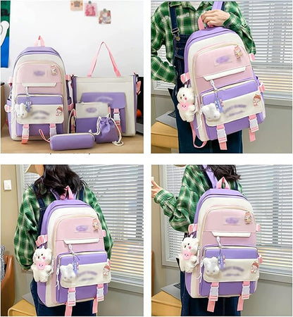 Kawaii Backpack 5Pcs Set Lightweight aesthetic backpack,Teens laptop computer cute backpacks for girls (cute backpack,one size)