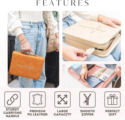 Bible Cover Case for Women - PU Leather Bible Covers for Women –Bible Case for Girls - Minimalist Design Debossed Bible Case, Large Bible Covers for Women – Bible Accessories (Brown/Gold)