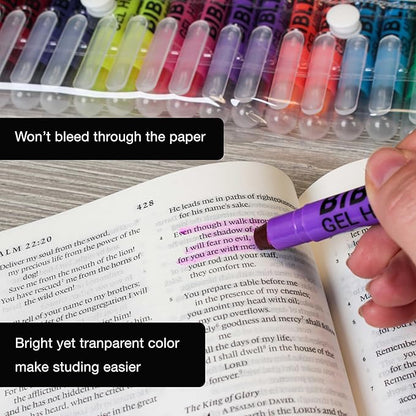 U.S. Office Supply Bible Safe Gel Highlighters, Pack of 12 - Set with 6 Bright Neon Yellow Highlight Colors Plus 6 Colors, Orange, Pink, Purple, Green, Blue - Won't Bleed, Fade or Smear - Study Guide