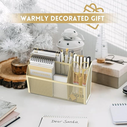 DALTACK Magnetic Pencil Holder Magnetic Shelf for the Whiteboard 3-Grid Mesh Magnetic Pen Holder for Refrigerator Magnetic Organizer Locker Accessories Organizer for Office, Golden Yellow