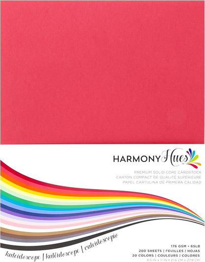 Cardstock 8.5 x 11 Paper Pack - 65lb Card Stock for Crafts, Cardmaking, Printers - 200 Scrapbook Sheets, Assorted Colors - Double Sided with Solid Core, Kaleidoscope