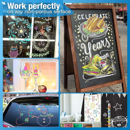 Metallic Liquid Chalk Markers for Chalkboard -10 Colors Wet Erase Window Marker Pens with 6mm Reversible Bullet & Chisel Tip for Glass, Calendar Boards, Car Decorations, Auto, Bistro, Mirror, Business