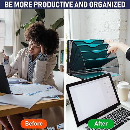 Dasher Products Fan Shaped Office Desk Organizers, 6 Compartments for Storage and Filing of Paper, Bills, Letters, Folders, Binders, Office Supplies. Multi-Functional Desk Organizers and Accessories