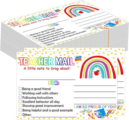 4 x 6 inch Rainbow Happy Mail Teacher Notes to Parents Classroom Good Behavior Incentive Motivational Cards 50 Pcs Motivational Notes Positive Postcards For Home,Preschool, Kindergarten, Elementary (Color3)