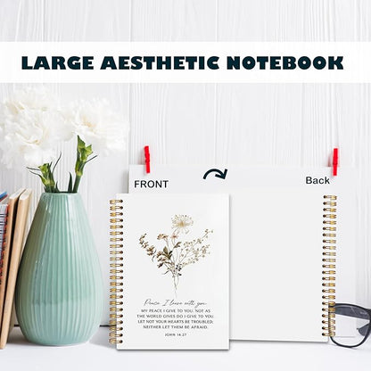 BearCake Peace I Leave with You Floral Christian Notebook Journal, Christian Gifts for Women, Bible Notebooks for Note Taking, Bible Journaling Notebook, Hardcover Spiral Notebook 5.5x8.3
