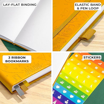 Clever Fox Dotted Journal 2.0 – Compact Planning and Sketching Dot Grid Notebook 120 GSM Thick, No-Bleed Paper – Planner with Pen Loop, Pocket, Ribbons, Stickers A5 - Amber Yellow
