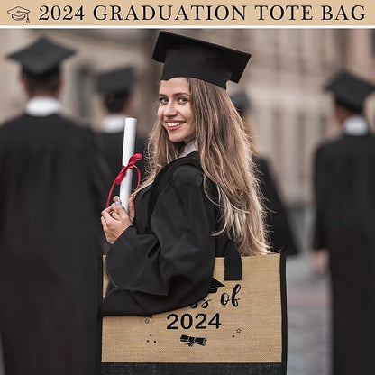 YOOLIFE Christmas Gifts for Women - Initial Jute Tote Bag & Makeup Bag, Birthday Gifts for Women Her Mom Teacher Friend