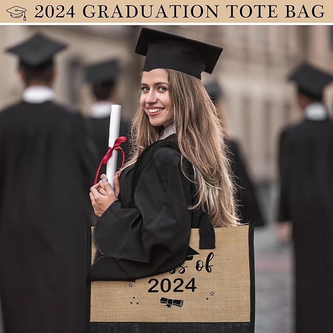 YOOLIFE Christmas Gifts for Women - Initial Jute Tote Bag & Makeup Bag, Birthday Gifts for Women Her Mom Teacher Friend