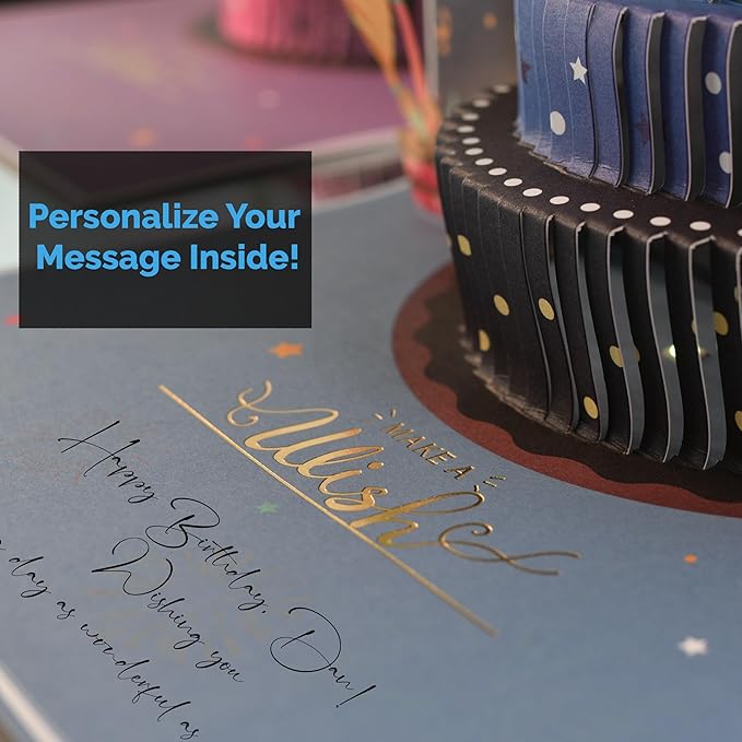 3D Pop Up Happy Birthday Cards for Men – LED Fireworks & Music with Blow The Candle, Gold Crown, 3D Balloons, Blue Design - Happy Birthday Card for Him - Dad, Husband, Boys & Son (8.27" x 5.27")