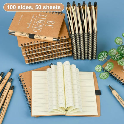 INSADA Christian Prayer Journal Spiral Notebooks Bulk with Pens - Small Notepads (4.13”x5.43”) - Easter Gifts for Women men,Church Members & Bible Study Groups (30 sets Brown)